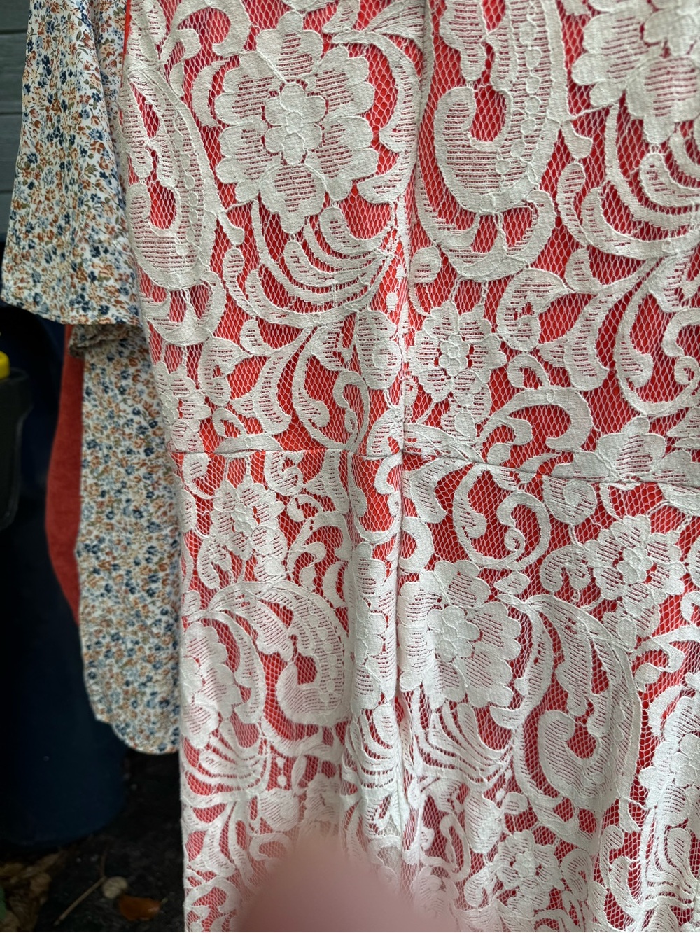 Sandra Darren Coral Top with White Lace Overlay
